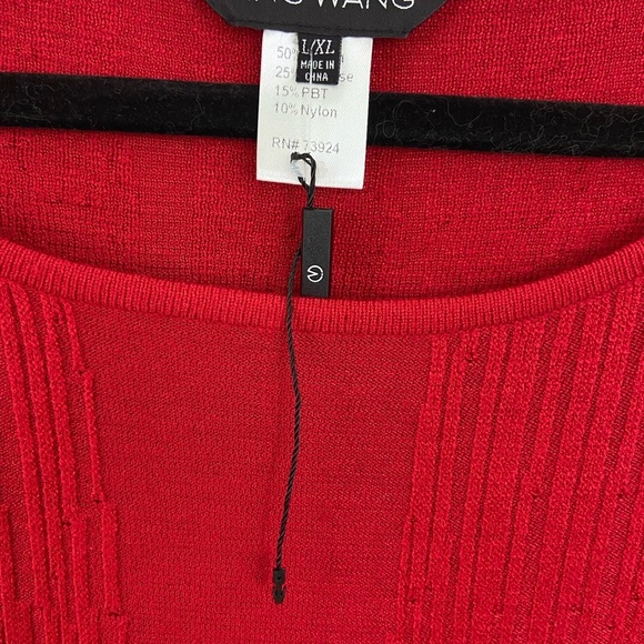 NWT New Ming Wang Red Striped Short Sleeve Cozy Knit Poncho Top Size L/XL - Picture 5 of 11